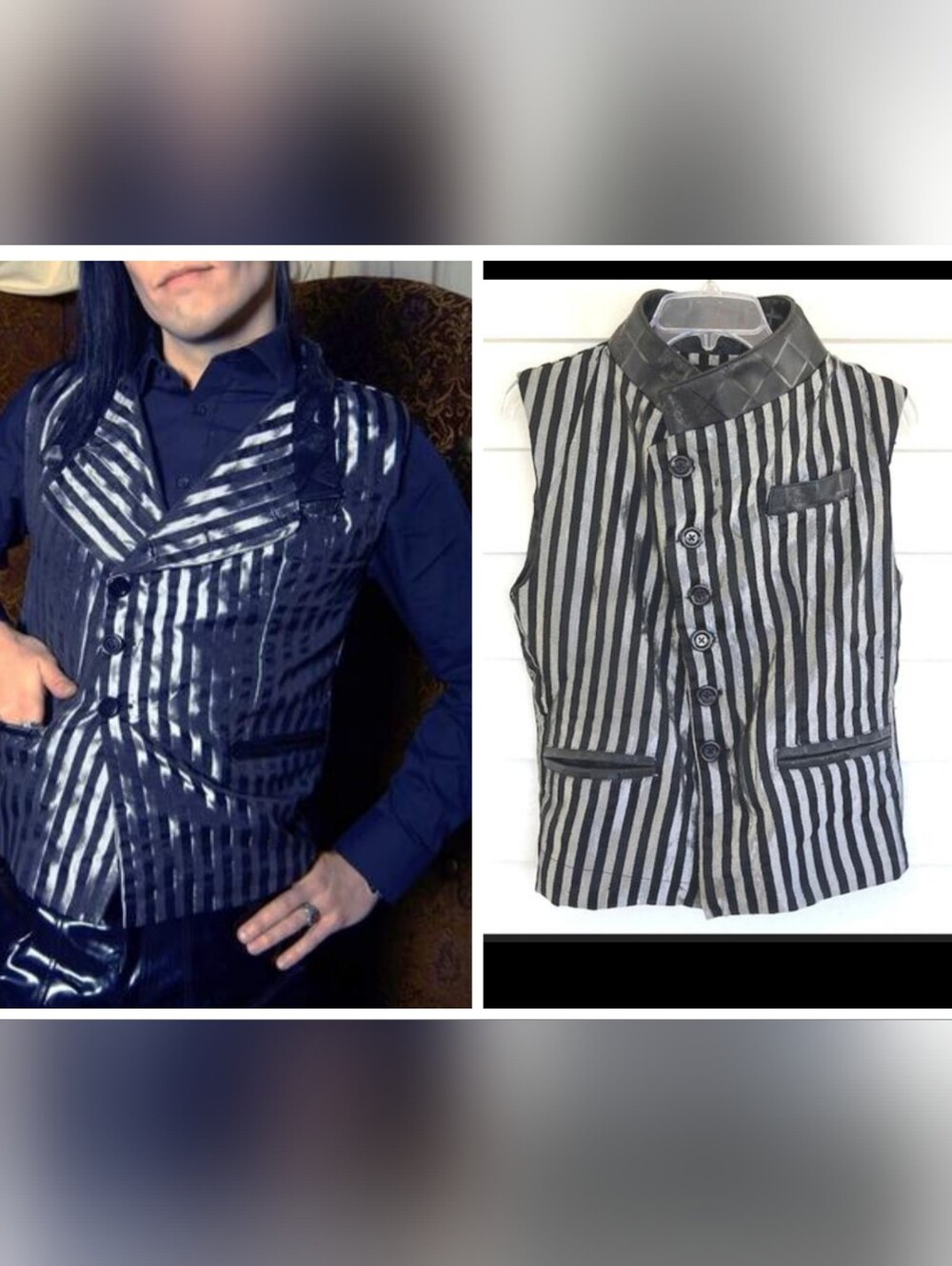Hilary's Vanity Black Silver Striped Gothic Emo Vampire Metallic Leather Vest S